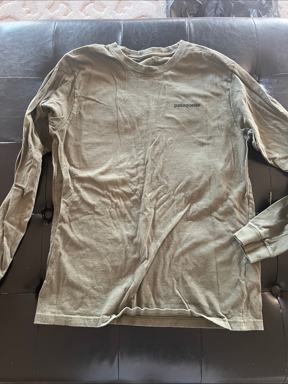 Patagonia Olive Green Long Sleeve Crew Logo Tee